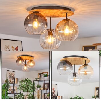 Koyoto ceiling light, globe light 40 cm Ecru, black, 3-light sources