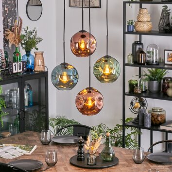 Ripoll hanging light, globe light, Cluster pendant lamp blue, green, coppery, 4-light sources