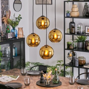 Koyoto hanging light, globe light, Cluster pendant lamp gold, 4-light sources