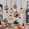 Gastor hanging light, globe light, pendant light Amber, chrome, clear, Smoke-coloured, 8-light sources