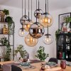 Gastor hanging light, globe light, pendant light Amber, chrome, clear, Smoke-coloured, 8-light sources