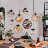 Gastor hanging light, globe light, pendant light Amber, chrome, clear, Smoke-coloured, 8-light sources