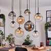 Gastor hanging light, globe light, pendant light Amber, chrome, clear, Smoke-coloured, 8-light sources