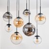 Gastor hanging light, globe light, pendant light Amber, chrome, clear, Smoke-coloured, 8-light sources