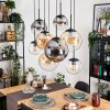 Gastor hanging light, globe light, pendant light Amber, chrome, clear, Smoke-coloured, 8-light sources