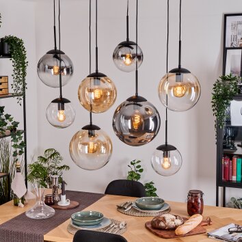 Gastor hanging light, globe light, pendant light Amber, chrome, clear, Smoke-coloured, 8-light sources