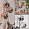 Gastor globe light, wall light chrome, Smoke-coloured, 3-light sources