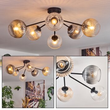 Koyoto ceiling light, globe light 73 cm Amber, clear, Smoke-coloured, 6-light sources