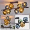 Ripoll ceiling light, globe light blue, gold, green, 8-light sources