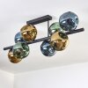 Ripoll ceiling light, globe light blue, gold, green, 8-light sources