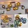 Ripoll ceiling light, globe light blue, gold, green, 10-light sources