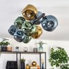 Ripoll ceiling light, globe light blue, gold, green, 10-light sources