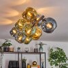 Ripoll ceiling light, globe light blue, gold, green, 10-light sources