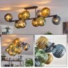 Koyoto ceiling light, globe light blue, gold, green, 10-light sources