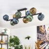 Koyoto ceiling light, globe light blue, gold, green, 10-light sources