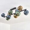 Koyoto ceiling light, globe light blue, gold, green, 10-light sources