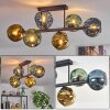 Ripoll ceiling light, globe light blue, gold, green, 6-light sources