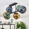 Ripoll ceiling light, globe light blue, gold, green, 6-light sources