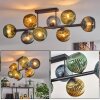 Koyoto ceiling light, globe light blue, gold, green, 8-light sources