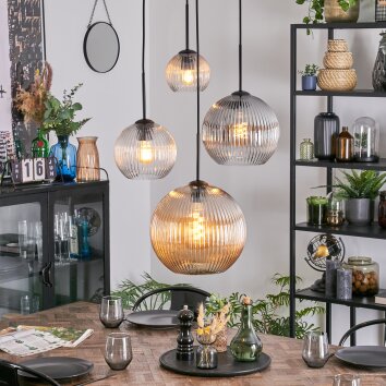 Koyoto hanging light, globe light, Cluster pendant lamp Amber, clear, Smoke-coloured, 4-light sources