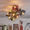 Gastor ceiling light, globe light blue, green, clear, coppery, 10-light sources