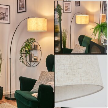 Bassagoda floor lamp, Arch lamps chrome, black, 1-light source, Fabric lampshade