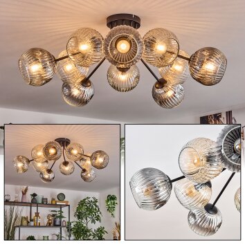 Ripoll ceiling light, globe light Amber, clear, Smoke-coloured, 10-light sources
