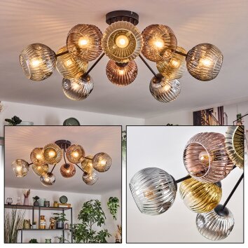 Ripoll ceiling light, globe light gold, clear, coppery, Smoke-coloured, 10-light sources