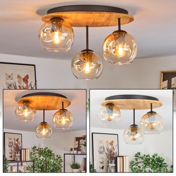 Ripoll ceiling light, globe light Ecru, black, 3-light sources