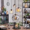 Ripoll hanging light, globe light, pendant light Amber, chrome, clear, Smoke-coloured, 4-light sources