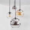 Ripoll hanging light, globe light, pendant light Amber, chrome, clear, Smoke-coloured, 4-light sources