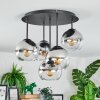 Koyoto ceiling light, globe light 45 cm chrome, clear, Smoke-coloured, 5-light sources