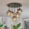 Koyoto ceiling light, globe light 45 cm chrome, clear, Smoke-coloured, 5-light sources