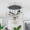 Koyoto ceiling light, globe light 45 cm chrome, clear, Smoke-coloured, 5-light sources