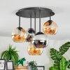 Koyoto ceiling light, globe light 45 cm Amber, chrome, Smoke-coloured, 5-light sources