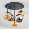 Koyoto ceiling light, globe light 45 cm Amber, chrome, Smoke-coloured, 5-light sources