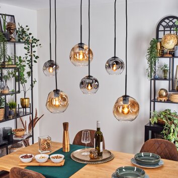 Ripoll hanging light, globe light, pendant light Amber, clear, Smoke-coloured, 6-light sources