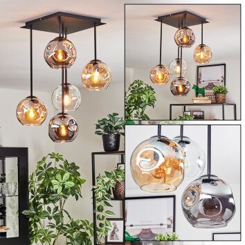 Ripoll ceiling light, globe light Amber, clear, Smoke-coloured, 5-light sources