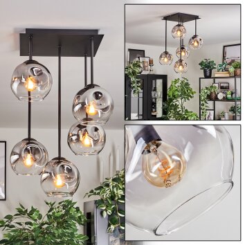 Ripoll ceiling light, globe light clear, Smoke-coloured, 5-light sources