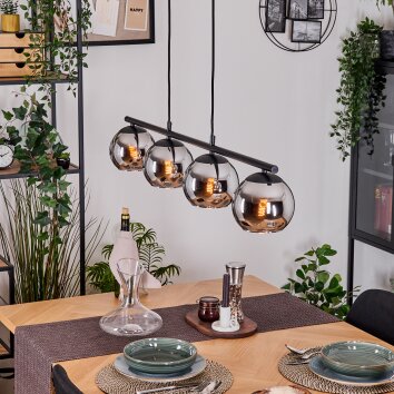 Koyoto hanging light, globe light, pendant light chrome, Smoke-coloured, 4-light sources
