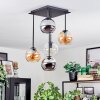 Koyoto ceiling light, globe light Amber, chrome, clear, Smoke-coloured, 5-light sources