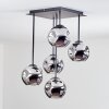 Ripoll ceiling light, globe light chrome, Smoke-coloured, 5-light sources