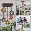 Ripoll ceiling light, globe light blue, green, coppery, 5-light sources