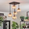 Koyoto ceiling light, globe light Amber, clear, 5-light sources