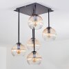 Koyoto ceiling light, globe light Amber, clear, 5-light sources