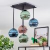 Koyoto ceiling light, globe light blue, green, coppery, 5-light sources
