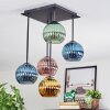 Koyoto ceiling light, globe light blue, gold, green, coppery, 5-light sources