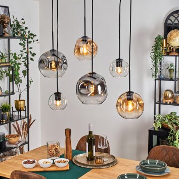 Ripoll hanging light, globe light, pendant light Amber, clear, Smoke-coloured, 6-light sources