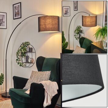 Bassagoda floor lamp, Arch lamps chrome, black, 1-light source, Fabric shade