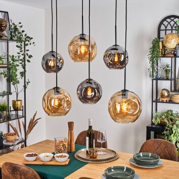 Ripoll hanging light, globe light, pendant light Amber, Smoke-coloured, 6-light sources